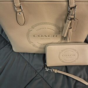 Coach Beige Leather Tote and Wallet Set